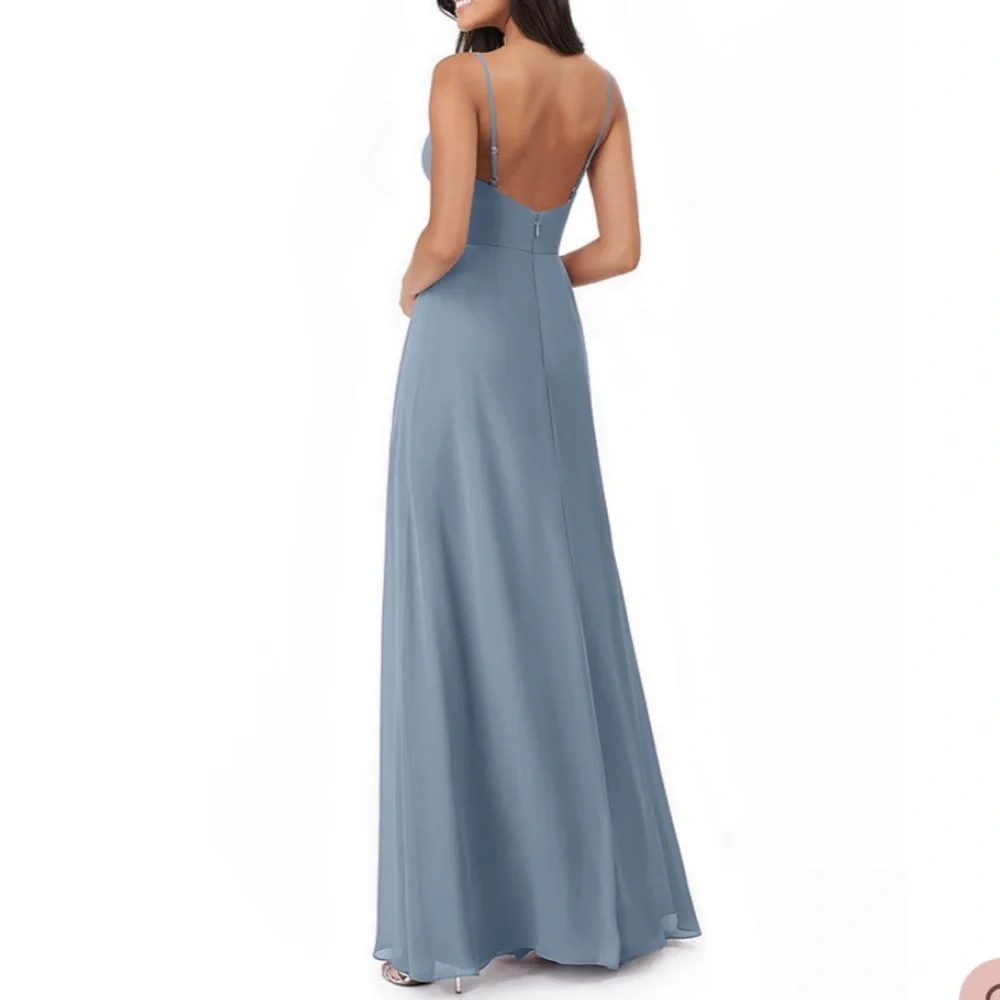 Azazie Dusty Blue Collette Bridesmaids Dress A4 size 4 Worn Once - Picture 4 of 7